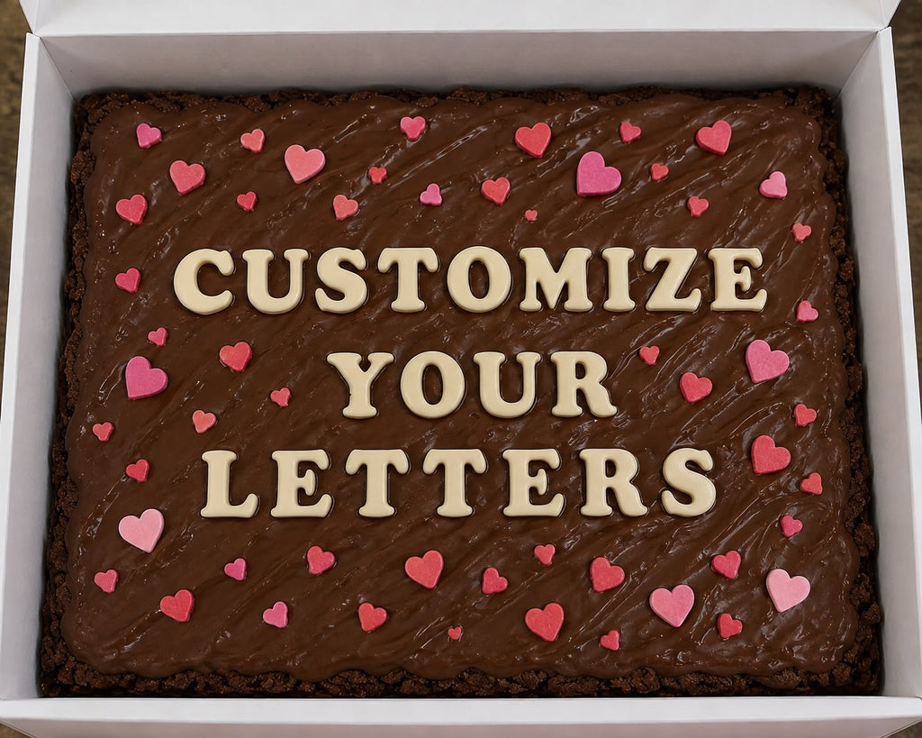Brownie cake with customisable white chocolate letters