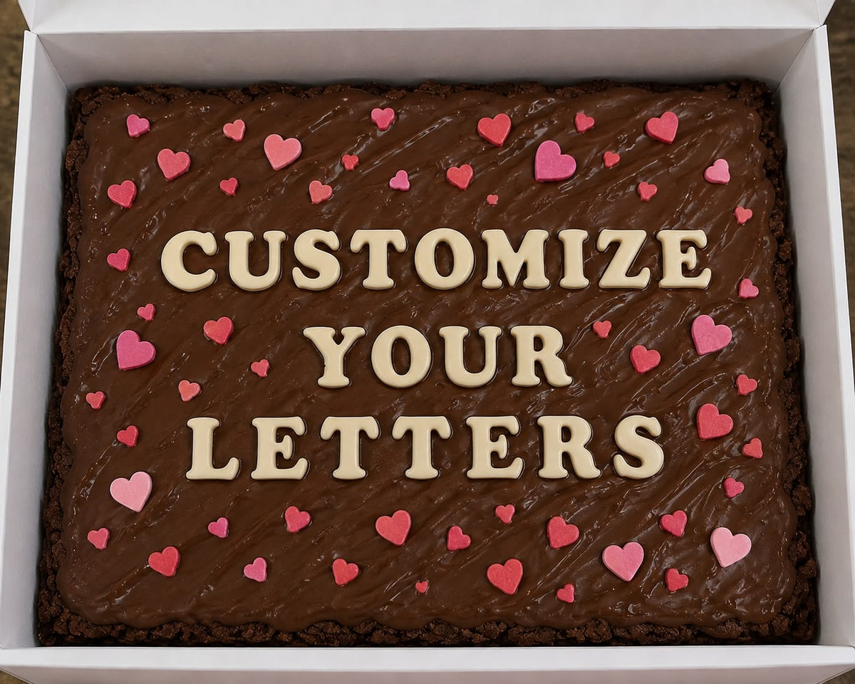 Brownie cake with customisable white chocolate letters