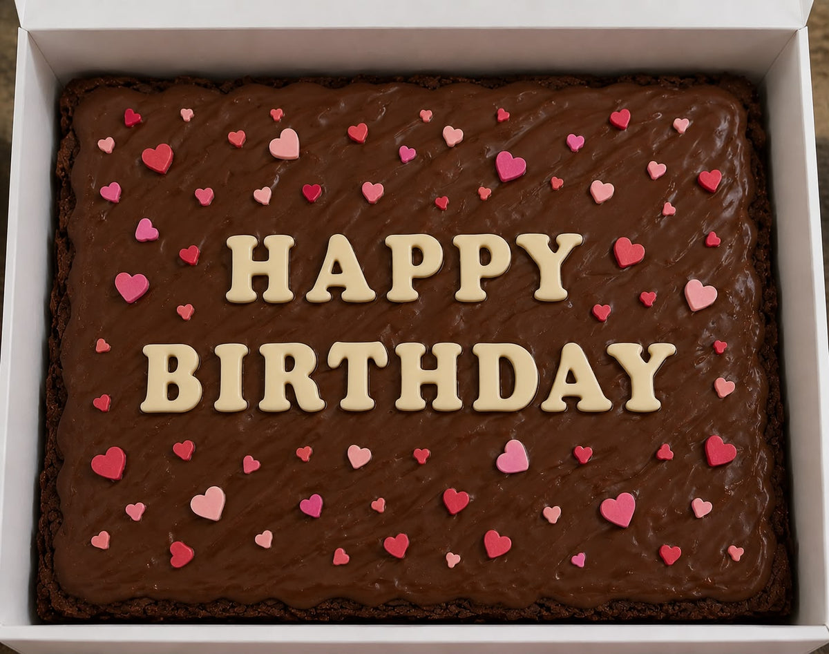 Brownie cake spelling Happy Birthday